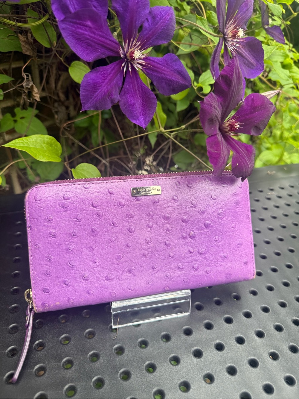 kate spade Lilac Ostrich-Embossed Zip Wallet